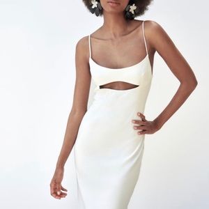 Zara CUT OUT LINEN BLEND DRESS